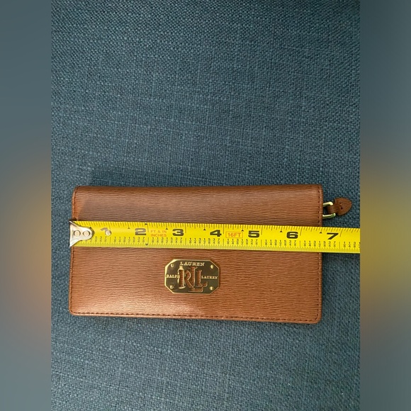 NWOT Lauren Ralph Lauren Genuine Leather Brown Fold Long Wallet Gold Hardware - Picture 9 of 13